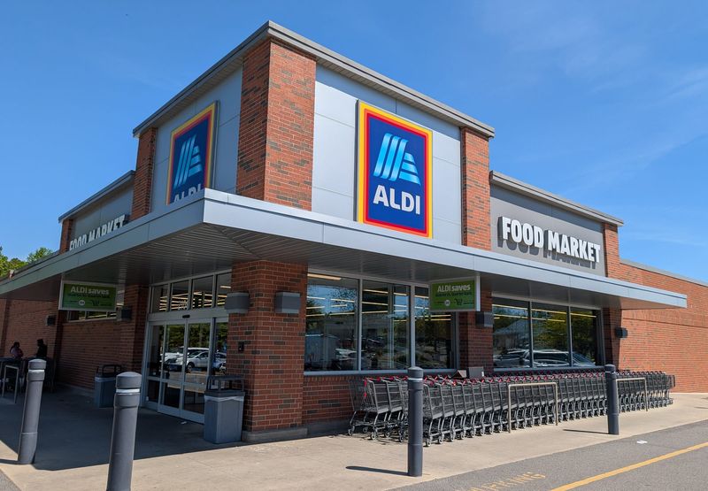 Outside of an Aldi supermarket.
