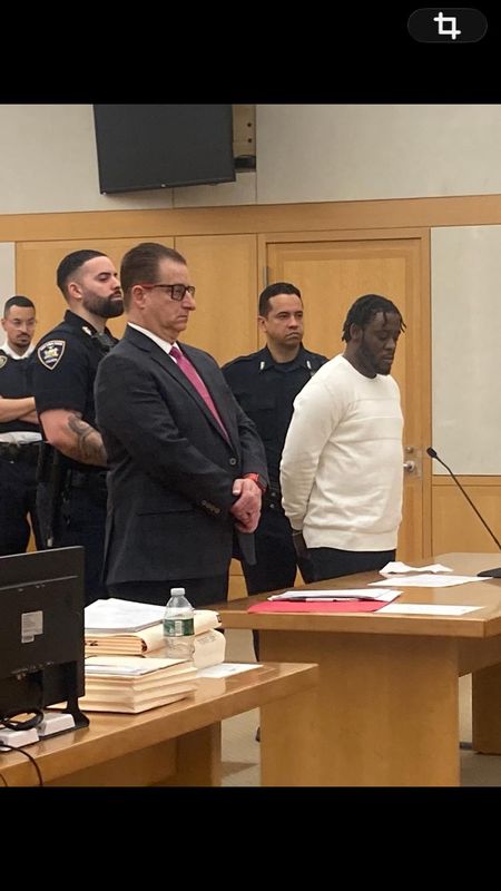 Ronald Hechavarria, right, with his lawyer Richard Ferrante, in Westchester County Court May 8, 2026, as he is sentenced to 25 years in state prison for the stabbing death of Michael Clay in Mount Vernon on Aug. 1, 2024.