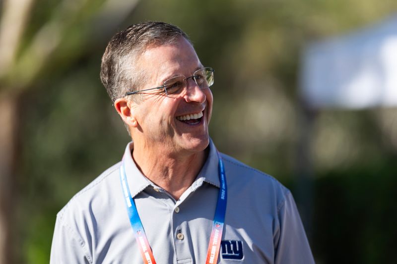 Mar 30, 2026; Phoenix, AZ, USA; New York Giants head coach John Harbaugh during the 2026 NFL Annual League Meeting at the Arizona Biltmore. Mandatory Credit: Mark J. Rebilas-Imagn Images