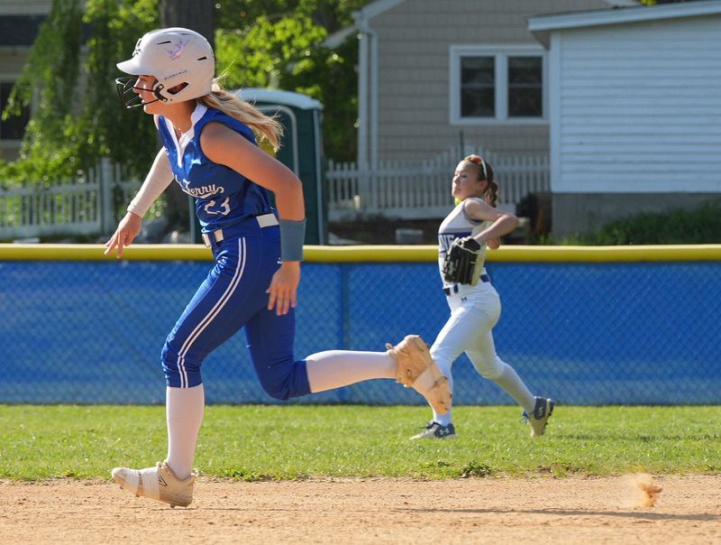 Dobbs Ferry’s Nicolette Giorgio (23) runs to second base on a first-inning double against Haldane during softball action at Haldane High School in Cold Spring May 5, 2026, Dobbs Ferry won the game 6-2.