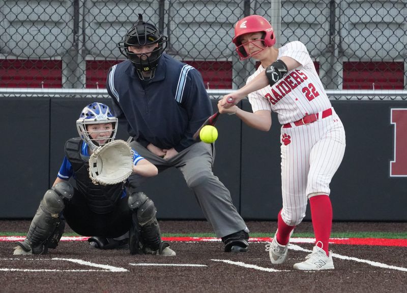 North Rockland's Emily Murphy connects during a softball game with Pearl River at North Rockland May 8, 2026. North Rockland won 4-3 in 9 innings.