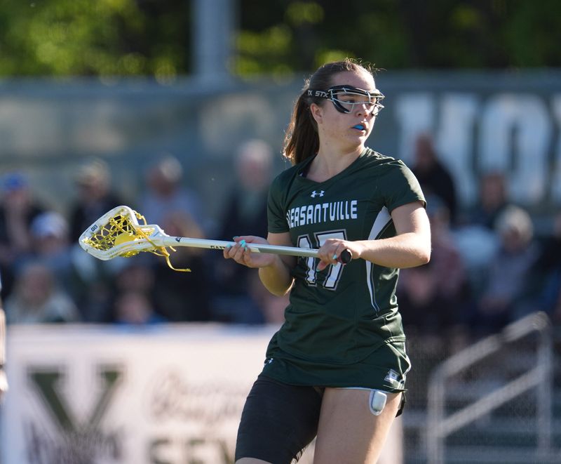 Pleasantville's Faith Brown in action during girls lacrosse against Yorktown at Yorktown High School in Yorktown Heights on Tuesday, May 12, 2026. Yorktown won 16-12.