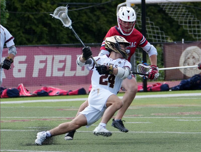 Iona Prep's Drew Hiltsey (24) fires off a shot against Stepinac during CHSAA lacrosse playoff action at Iona Prep in New Rochelle May 14, 2026. Iona Prep won the game 16-7.