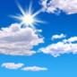 This image of blue skies with blazing sun shining through scattered white clouds accompanies a fore cast for mostly sunny skies on the National Weather Service Binghamton Field Office website.