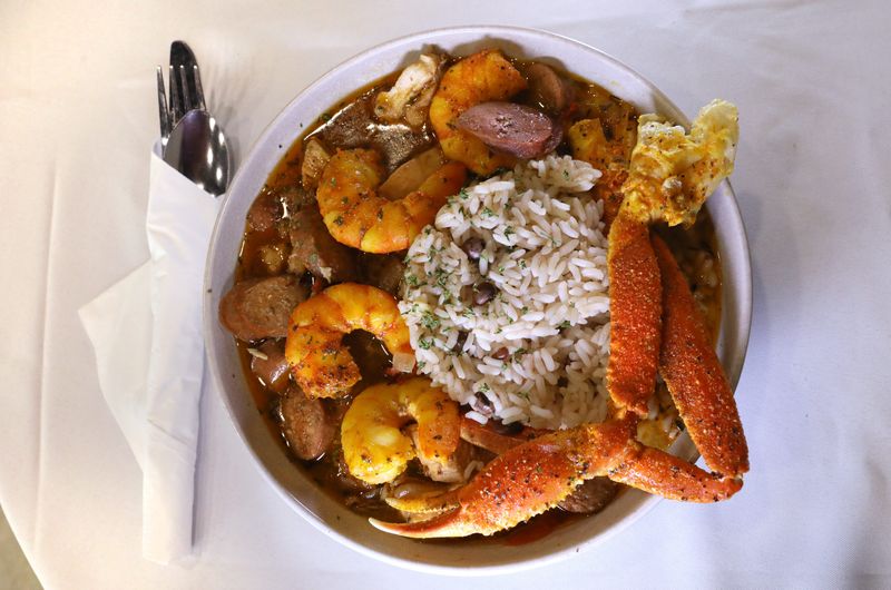 Mama’s Gullah Gumbo, with crab, shrimp, sausage, chicken and vegetables served over rice, at Table 19 Restaurant on Arnett Boulevard.