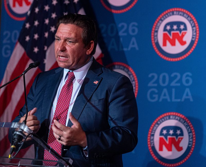 Florida Governor Ron DeSantis speaks during the New York Republican State Committee Annual Gala at the Plaza Hotel in Manhattan May 19, 2026.