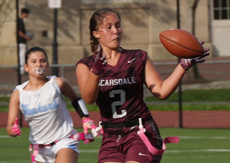 Scarsdale defeated Yonkers 13-6 in Section 1 flag football quarterfinal action at Scarsdale High School May 20, 2026.