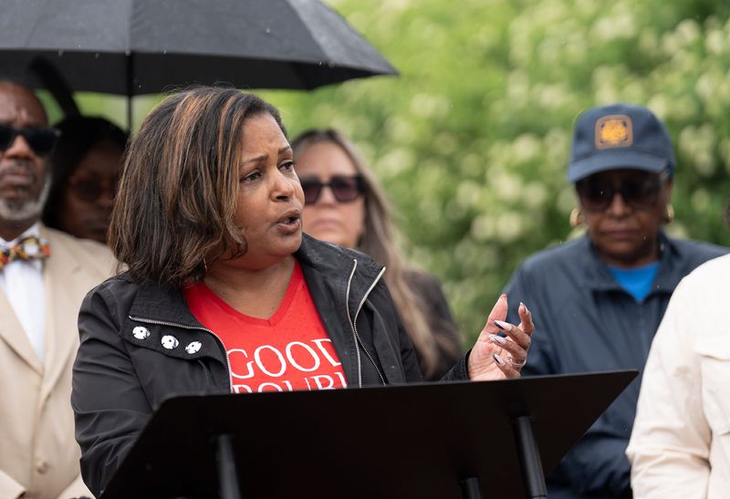 Rockland County Legislator Dana Stilley speaks during a rally at the Thurgood Marshall Human Rights Monument outside the Rockland County Courthouse in New City on Thursday, May 21, 2026.