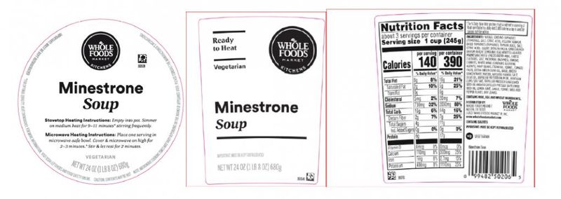 Whole Foods Market Kitchen Minestrone Soup has been recalled due to an undeclared allergen.