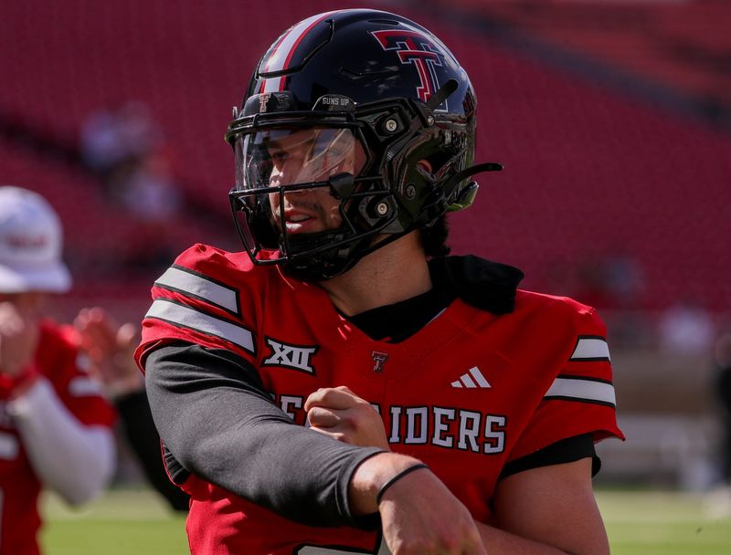 Texas Tech's Brendan Sorsby goes through warmups before the spring football game, Friday, April 17, 2026, at Jones AT&T Stadium.