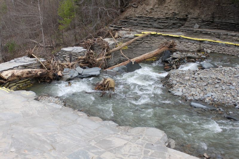 Persistent rain and flooding in the spring of 2026 damaged the natural swimming pool at Stony Brook State Park in Dansville, NY.