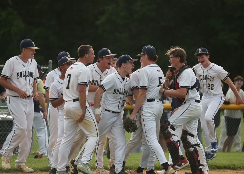 The Beacon baseball team celebrates winning the Section 9 Class A Semifinal baseball game over Our Lady of Lourdes on May 28, 2026.