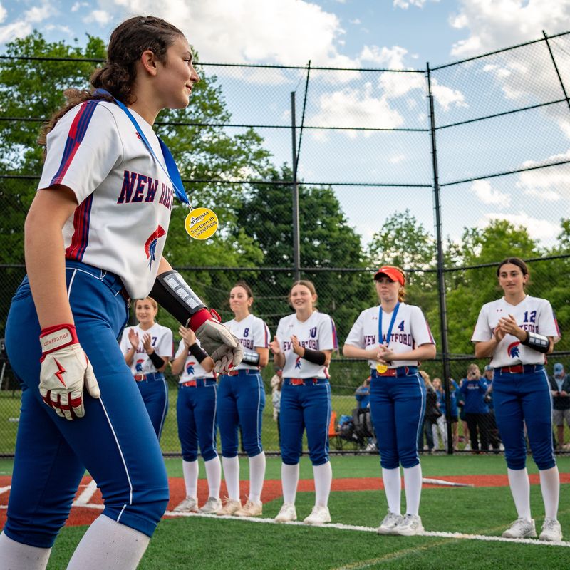 New Hartford’s Alexandra Mungari receives a winner’s medal after defeating Chittenango 12-11 at Carrier Park in Syracuse, NY on Friday, May 29, 2026.