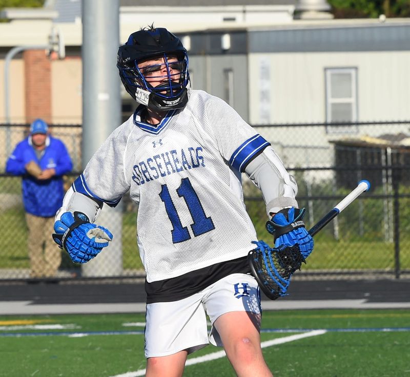 Horseheads' Seamus Lynch reacts after a goal during a 13-3 win over Binghamton in the Section 4 Class B boys lacrosse championship game May 30, 2026 at Horseheads High School.