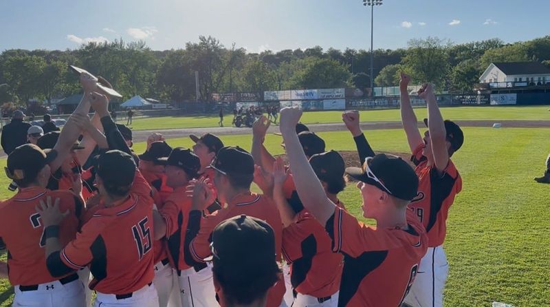 The Marlboro baseball team celebrates after winning the Section 9 Class A championship after defeating Beacon at Cantine Field in Saugerties on May 30