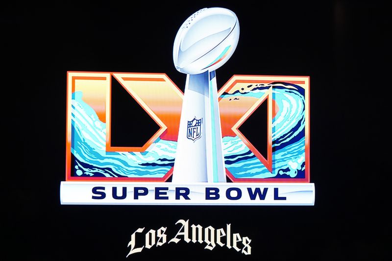 Feb 9, 2026; San Francisco, CA, USA; The Super Bowl 61 (LXI) logo at the Super Bowl LX host committee handoff press conference at Moscone Center.