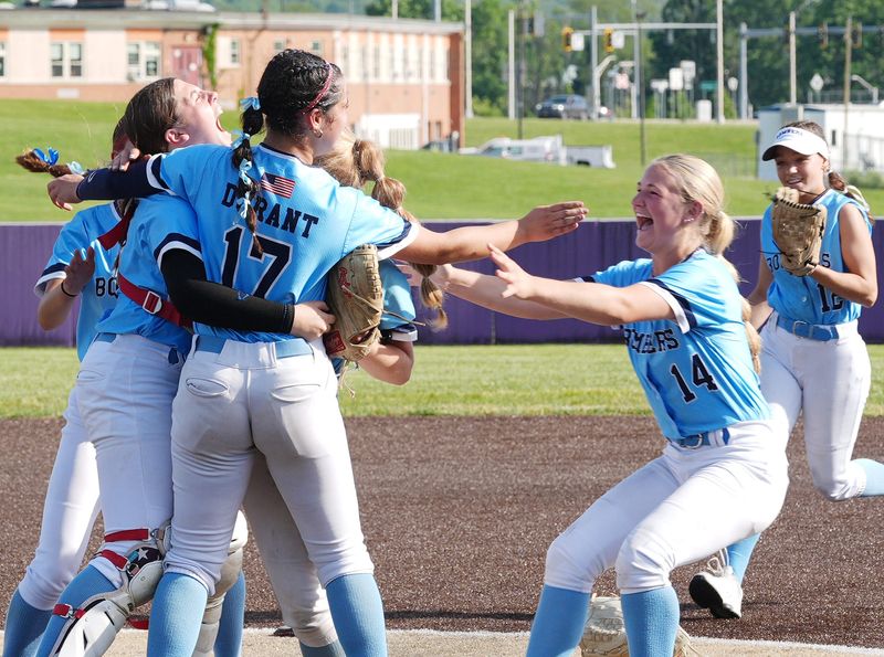 Pine Plains softball players celebrate their victory over Tuckahoe to win the state regional final at Monroe-Woodbury High School June 4, 2026.