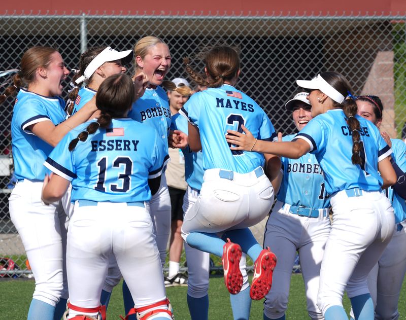 Pine Plains softball players celebrate their victory over Tuckahoe to win the state regional final at Monroe-Woodbury High School June 4, 2026.