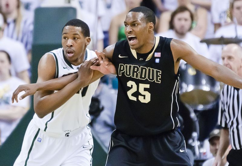 Delvon Roe (left) of MSU and JaJuan Johnson of Purdue fight for position under the basket during their game Sunday February 27, 2011 in East Lansing.

Msu Vs Purdue Men S Basketball