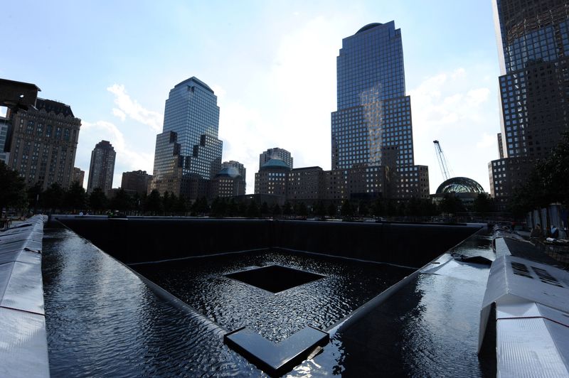 Aug. 10, 2011; New York, NY, USA; Rebirth of Lower Manhattan The north pool at the National September 11 Memorial & Museum at the site of the former World Trade Center complex. The memorial site features two waterfalls and reflecting pools, each about an acre in size, set within the footprints of the north and south towers of the World Trade Center. The memorial site will be dedicated on the tenth anniversary of the terrorist attacks which felled the WTC towers and will open to the public on September 12, 2011. Mandatory Credit: Eileen Blass/USA TODAY NETWORK