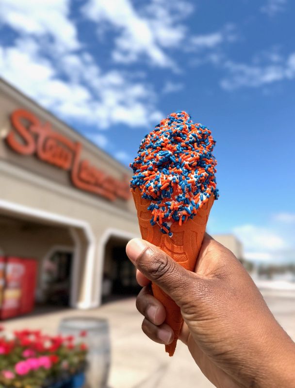 As the New York Knicks play in the NBA finals, Stew Leonard's grocery stores are selling a Knicks-themed ice cream cone.