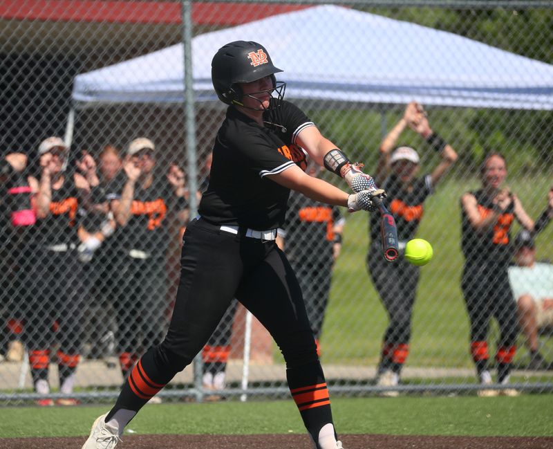 Marlboro’s Jordana Scrivani hits a single during the NYPHSAA Class A Regional Championship versus Pearl River on June 5, 2026.