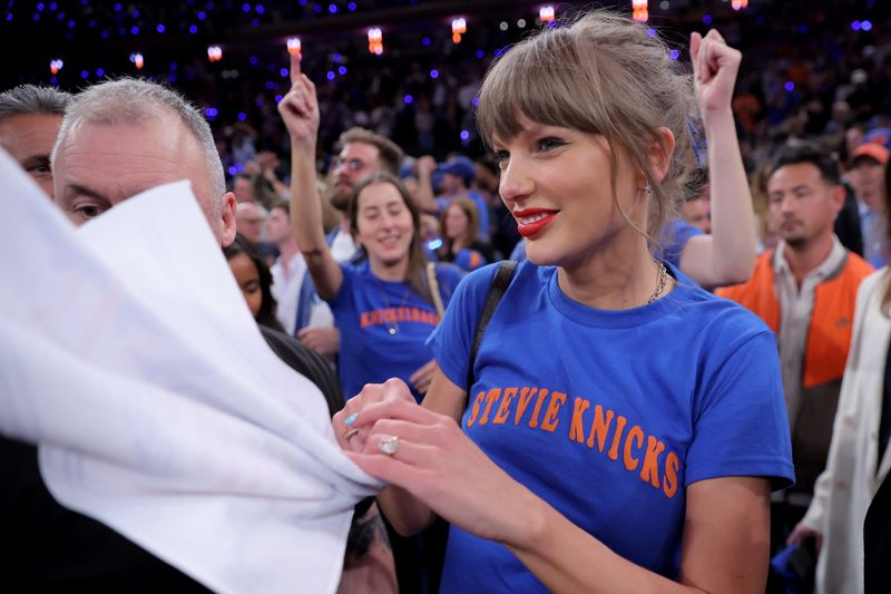 Taylor Swift celebrates Game 4 of the 2026 NBA Finals between the San Antonio Spurs and New York Knicks at Madison Square Garden in New York City on June 10, 2026.