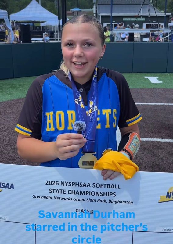 Savannah Durham won Athlete of the Week after the Oakfield-Alabama sophomore surrendered one run across two state playoff softball games, leading the Hornets to the NYSPHSAA Class D championship.
