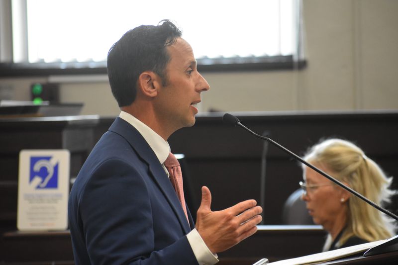 Oneida County District Attorney Todd Carville, who is prosecuting the case against Aaron Alshaman, speaks before the court during opening statements.