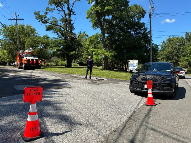 Scenes from an area of Wells Avenue in Congers that are blocked off due to an apparent chemical explosion at a nearby pharmaceutical company on June 24, 2026.