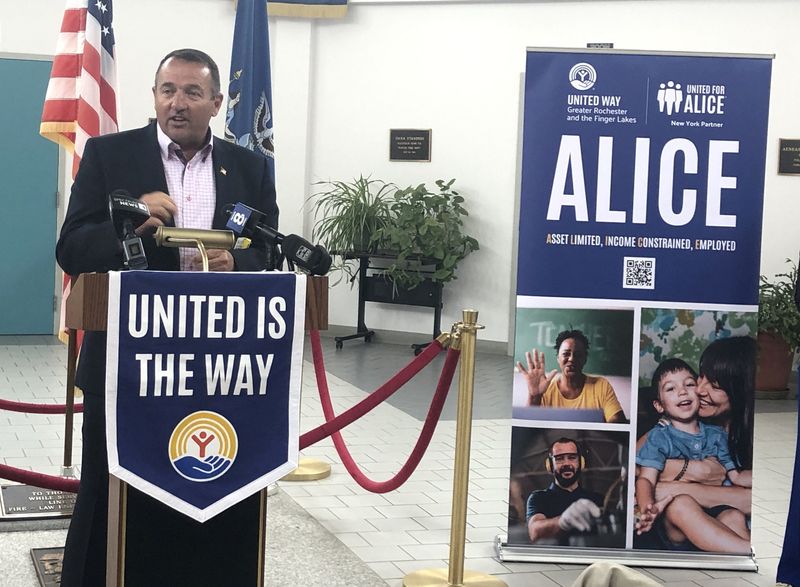 UR Medicine Thompson Health President and CEO Michael F. Stapleton Jr. talks about how poverty numbers in Ontario County led to changes in the workplace of the county's largest employer during a United Way of Greater Rochester and the Finger Lakes press conference June 24.