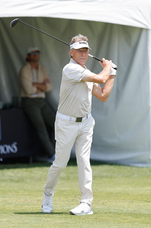 Bernhard Langer tees off from #1 to start his second round at the second round of the Dick's Sporting Goods Open at the En-Joie golf course