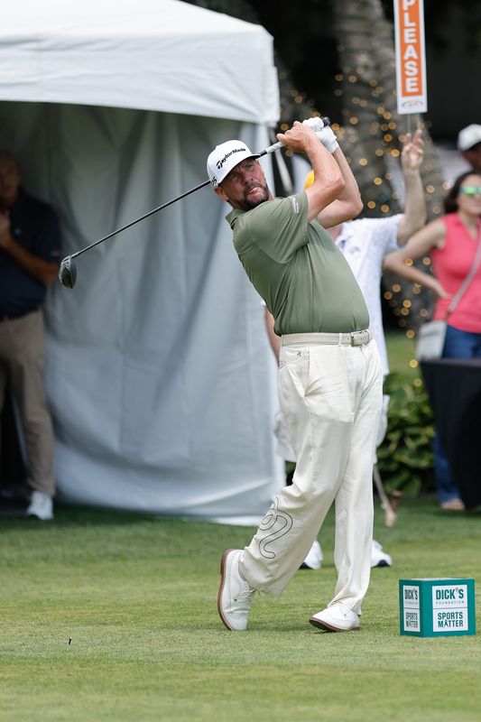 Michael Block tees off to start his second round at the second round of the Dick's Sporting Goods Open at the En-Joie golf course