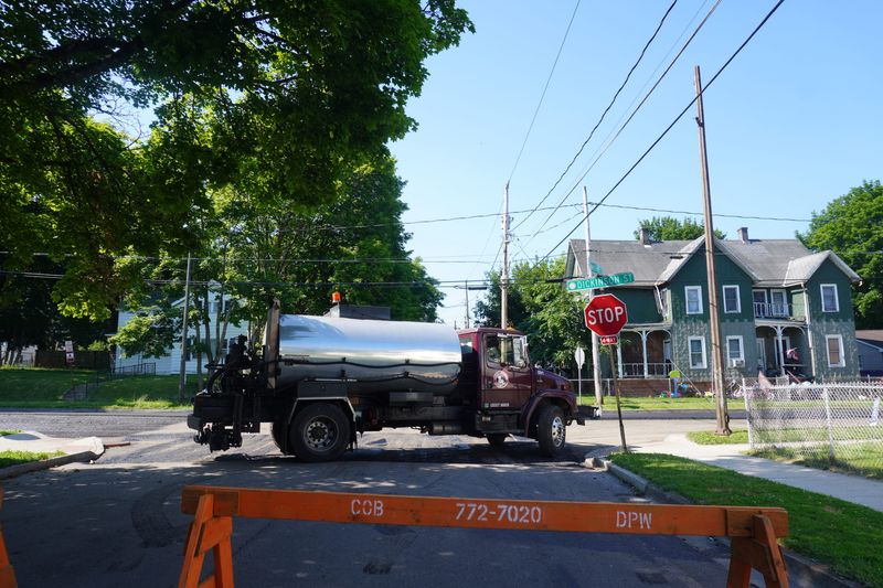 Construction crews worked on improvement projects on Binghamton's Dickinson Street the morning of June 29, 2026.