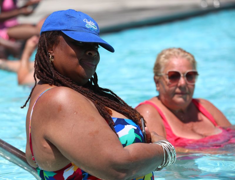 Corinthia Johnson cools off at the Pulaski Park pool in the City of Poughkeepsie on July 2, 2026.