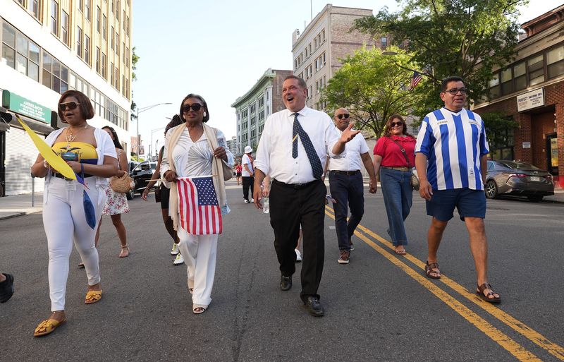New York State Senator Andrea Stewart-Cousins, center, with Yonkers Mayor Mike Spano march in the City of Yonkers Parade of Nations on Thursday, July 2, 2026.