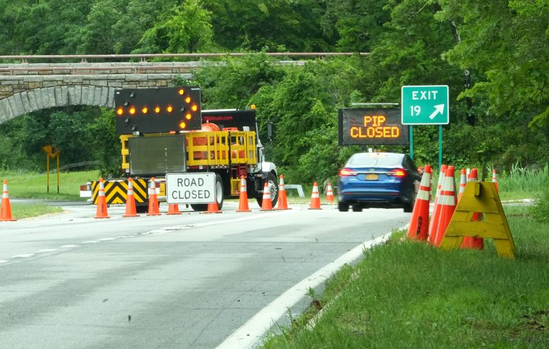 The Palisades Interstate Parkway is closed from exit 19, Perkins Memorial Drive, to the Bear Mountain Bridge because of storm damage July 7, 2026.