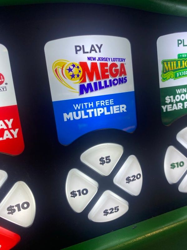 A New Jersey Lottery vending machine for Mega Millions tickets.
