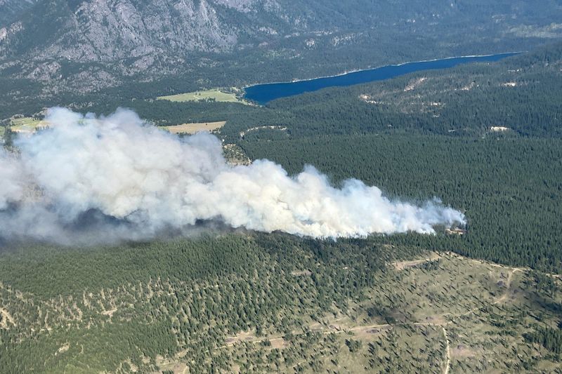 Smoke rises from the Lussier River Wildfire (N20809), north of Cranbrook, British Columbia, Canada July 11, 2026 in an aerial photograph.