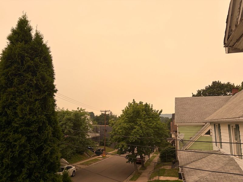 Smoky skies over Binghamton's Leroy Street, pictured on July 15, 2026.