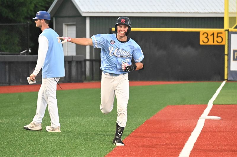 Jack Sweeney trots home with his second June 18 home run for the Utica Blue Sox against the Oneonta Outlaws at Murnane Field in Utica. Sweeney is third in the PGCBL with eight home runs this season.