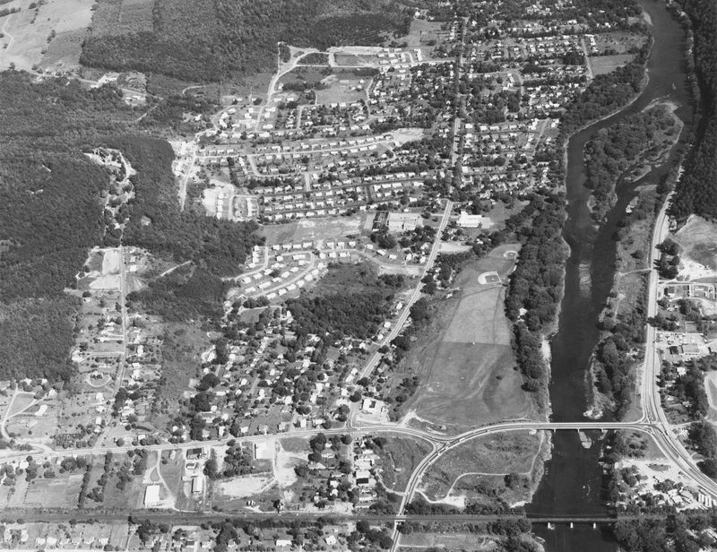 An early aerial view of the Front Street corridor in the Town of Chenango.