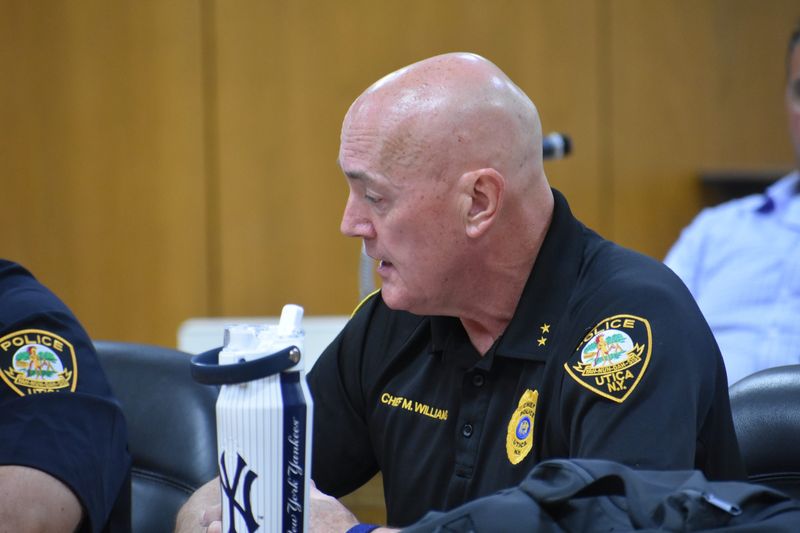 Utica Police Chief Mark Williams speaks at the Utica Common Council meeting on August 3 in Utica.