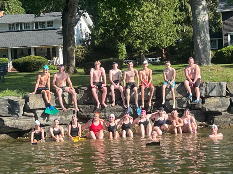 A record-setting group of 21 Dansville Mustang swimmers completed a challenging swim around the perimeter of Loon Lake in Wayland Aug. 5, marking the conclusion of the program's five-week summer season.