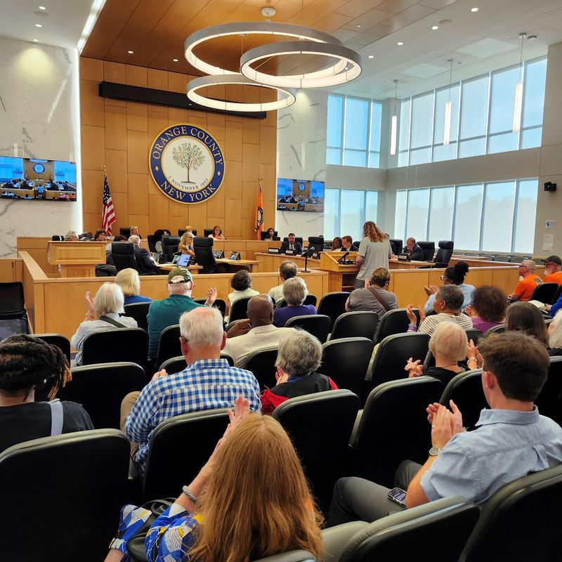 The Orange County Legislature voted on a resolution to urge the U.S. Department of Homeland Security and U.S. Immigration and Customs Enforcement to end plans for a Town of Newburgh facility on Aug. 6, 2026, in Goshen, New York.