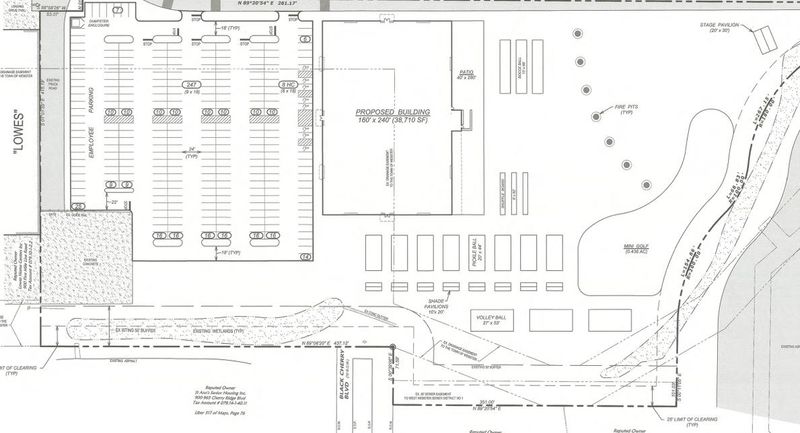 A view of the site plan for Dinks and Links, an indoor and outdoor recreation facility proposed for Five Mile Line Road in Webster.