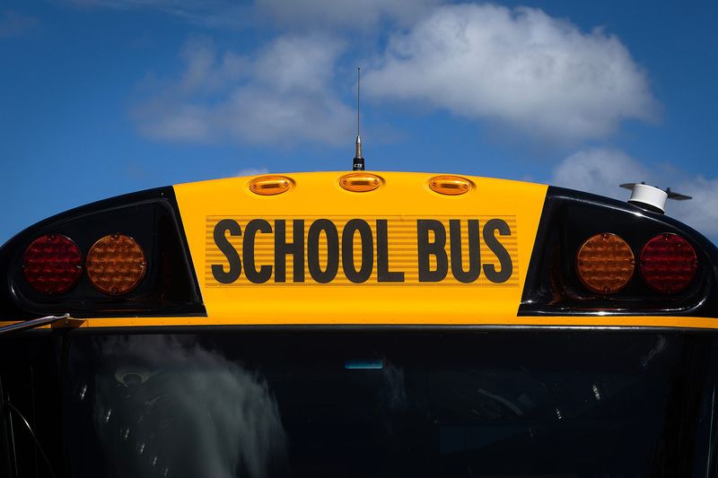 A Bay District Schools' bus at the Nelson Building in Panama City, Florida, August, 7, 2026. District officials report more than 8,300 students ride the bus daily. School begins Aug. 10. (Tyler Orsburn/Panama City News Herald)