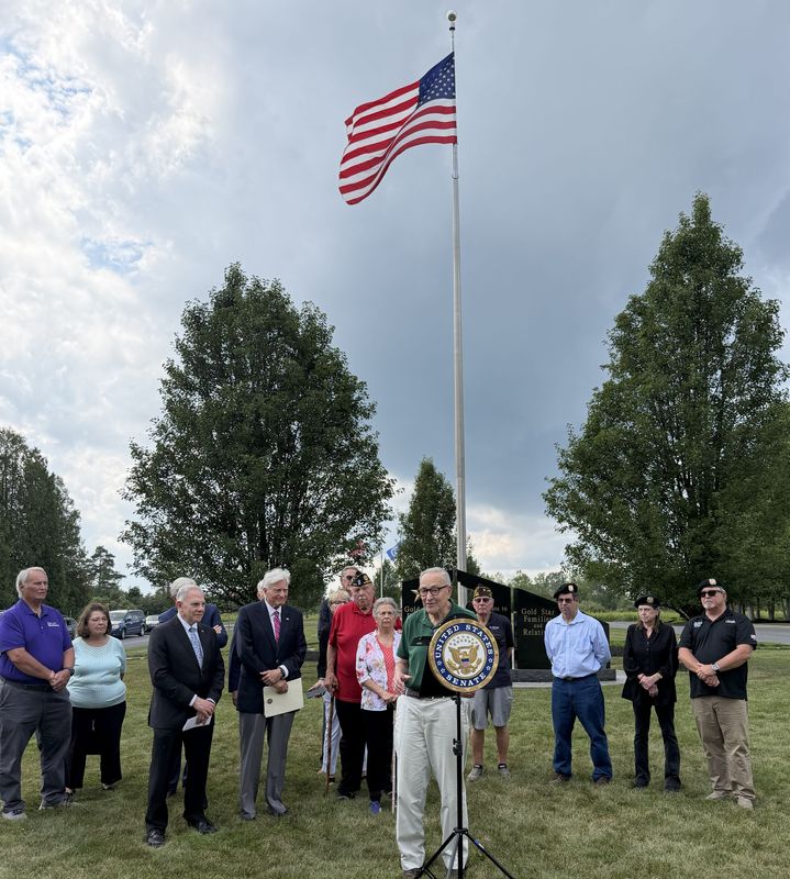 U.S. Senator Chuck Schumer stood alongside local veterans on Aug. 17 to announce his push to secure federal funding to improve the New York State Veterans Cemetery – Finger Lakes.