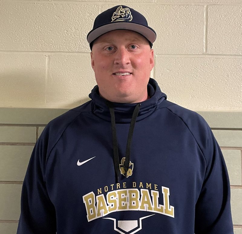 Former Southside High School three-sport standout Brad Bellinger in 2022, his first season as Elmira Notre Dame varsity baseball coach.