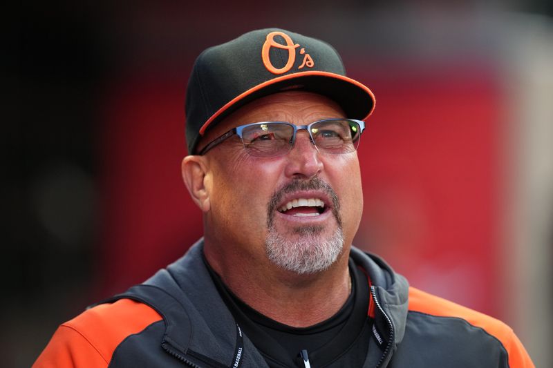 Apr 22, 2022; Anaheim, California, USA; Baltimore Orioles bench coach Fredi Gonzalez reacts during the game against the Los Angeles Angels at Angel Stadium. Mandatory Credit: Kirby Lee-USA TODAY Sports/File Photo